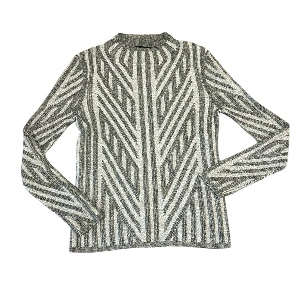 Truth by Republic Gray Knit Mock Neck Geometric Sweater Women Size Small Petite